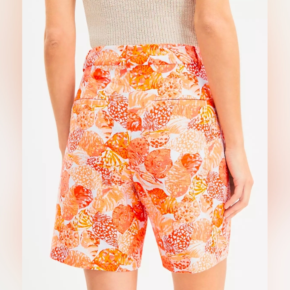 LOFT The Peyton Bermuda Shorts Linen Blend Baked Gold White Orange Size 8 NWOT - Picture 2 of 15